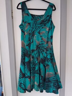 Papaya Teal Print Sleeveless A-Line Dress